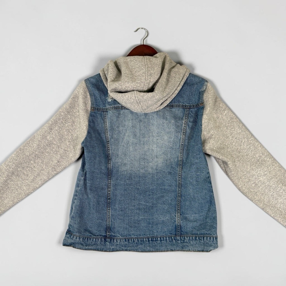 Ashley Vintage Charm Hybrid Trucker Jacket Womens L Blue Denim Distressed Hooded - Picture 4 of 4